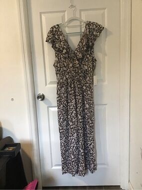 Olive  & White Floral Wrap Jumpsuit